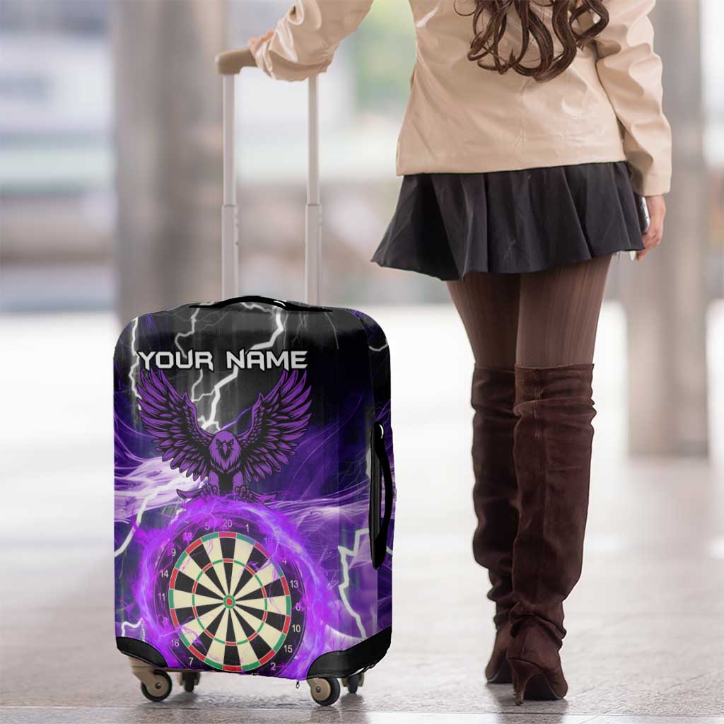 Personalized Purple Lightning Darts Board Luggage Cover with Owl Graphic - Wonder Print Shop
