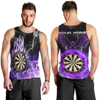 Personalized Purple Lightning Darts Board Men Tank Top with Owl Graphic - Wonder Print Shop
