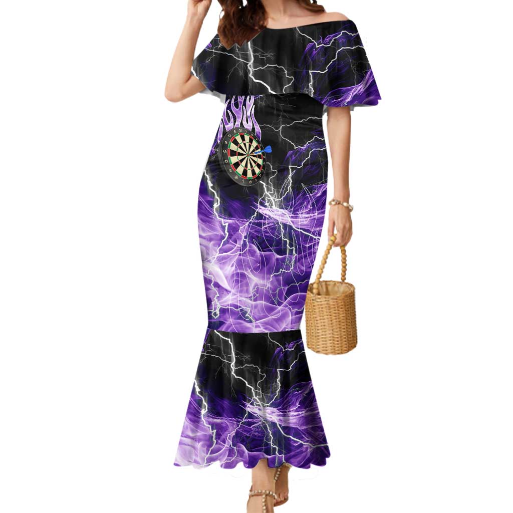 Personalized Purple Lightning Darts Board Mermaid Dress with Owl Graphic - Wonder Print Shop