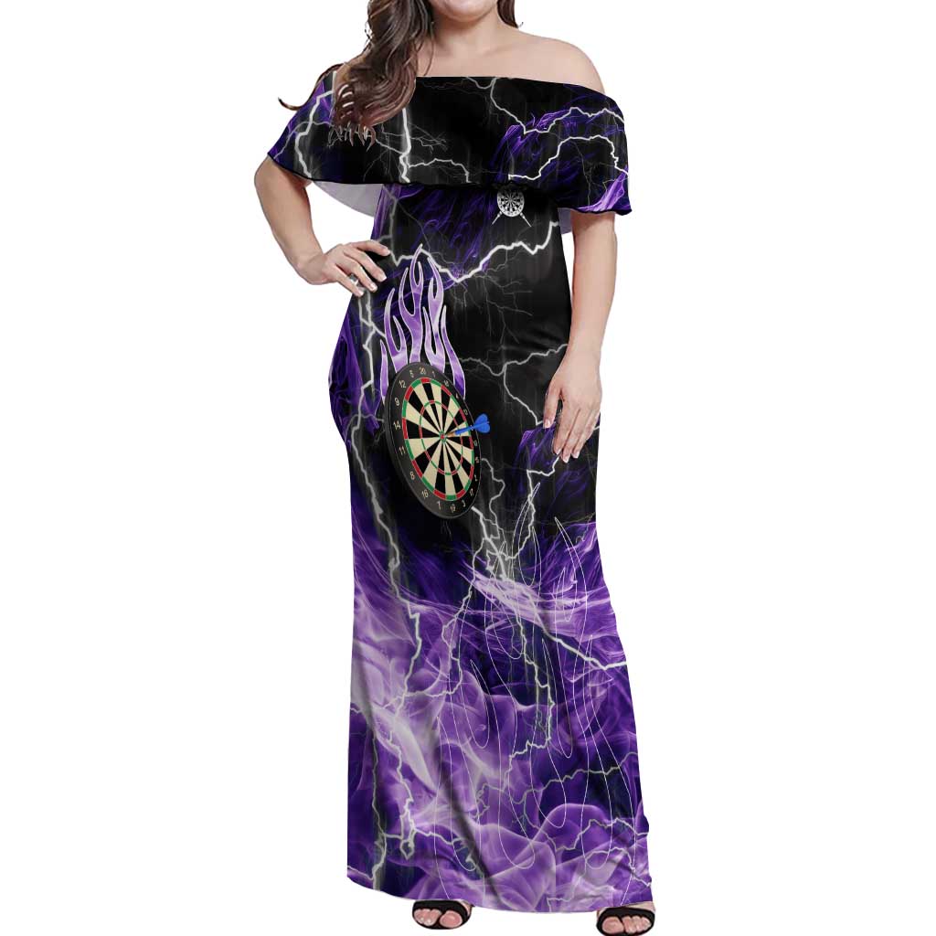 Personalized Purple Lightning Darts Board Off Shoulder Maxi Dress with Owl Graphic - Wonder Print Shop