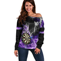 Personalized Purple Lightning Darts Board Off Shoulder Sweater with Owl Graphic - Wonder Print Shop