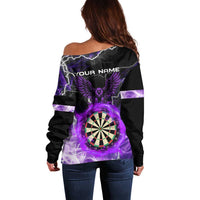 Personalized Purple Lightning Darts Board Off Shoulder Sweater with Owl Graphic - Wonder Print Shop