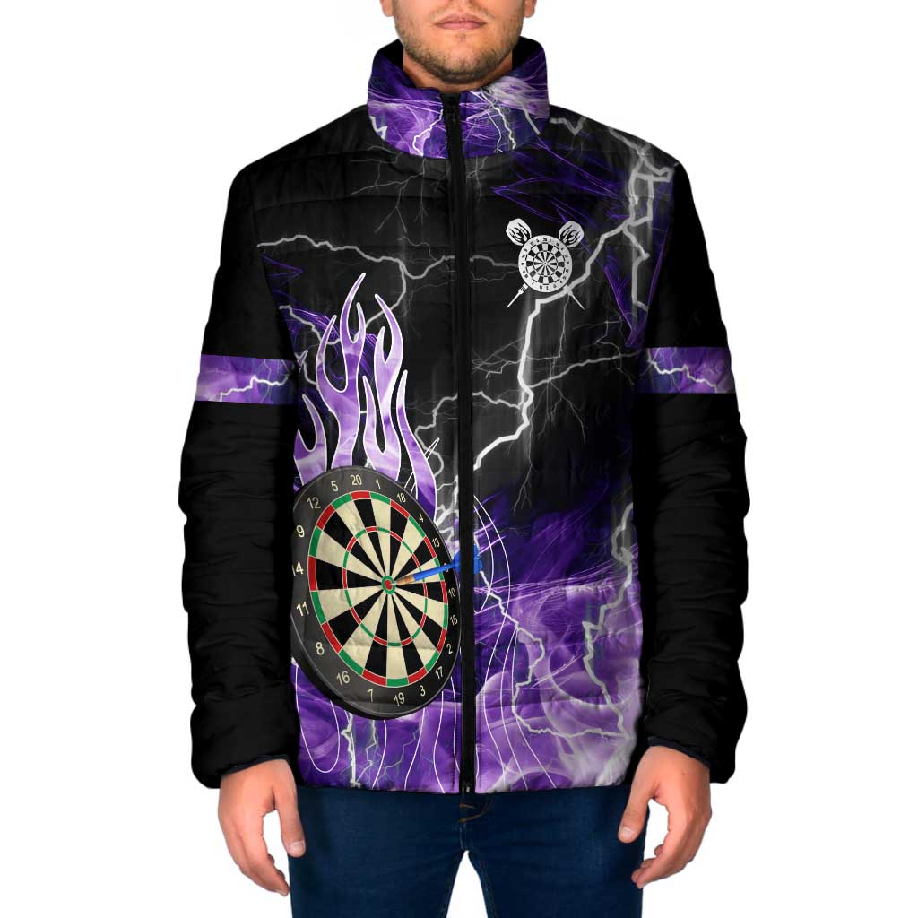 Personalized Purple Lightning Darts Board Padded Jacket with Owl Graphic - Wonder Print Shop