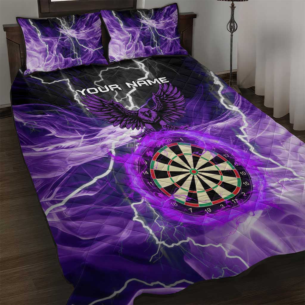 Personalized Purple Lightning Darts Board Quilt Bed Set with Owl Graphic - Wonder Print Shop
