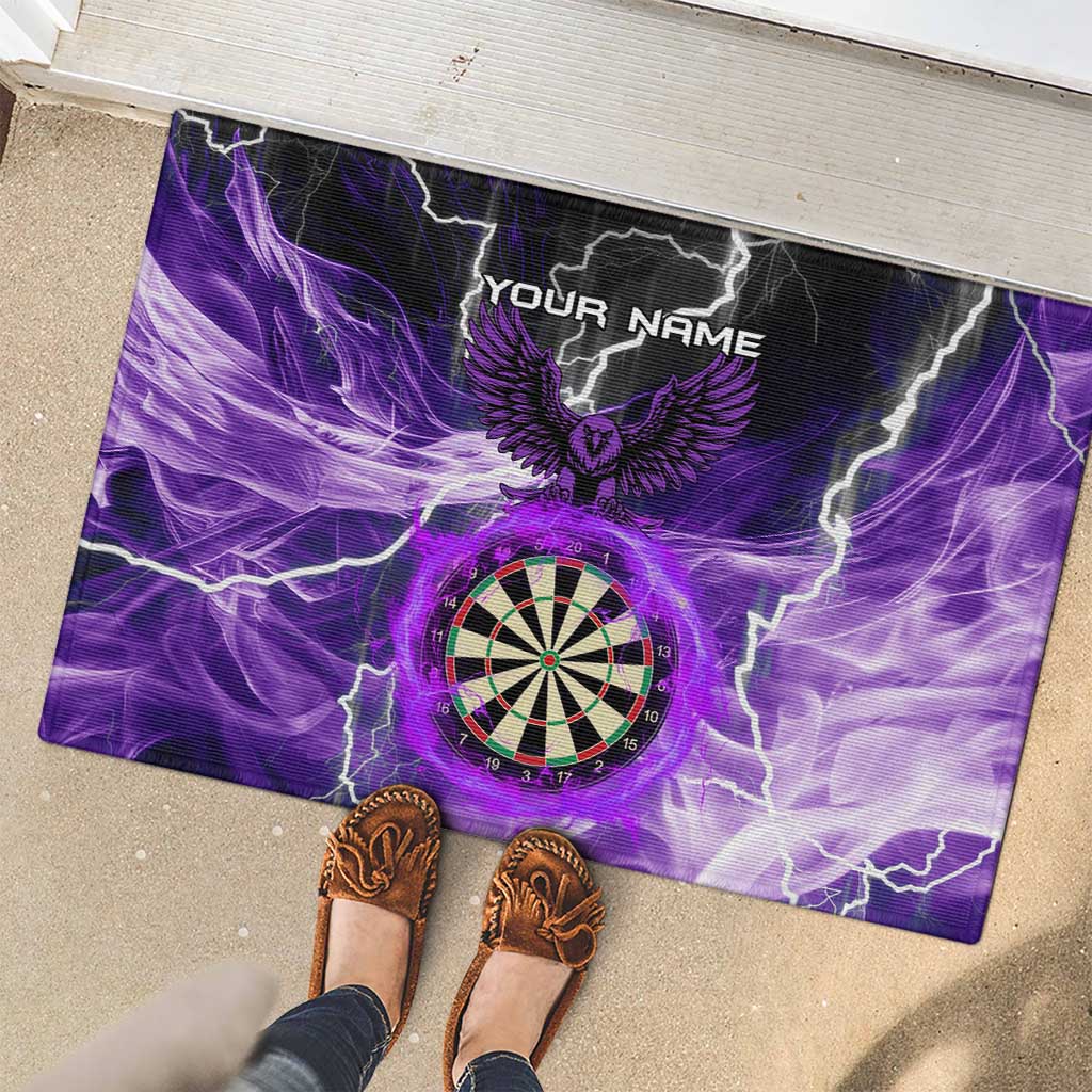 Personalized Purple Lightning Darts Board Rubber Doormat with Owl Graphic - Wonder Print Shop