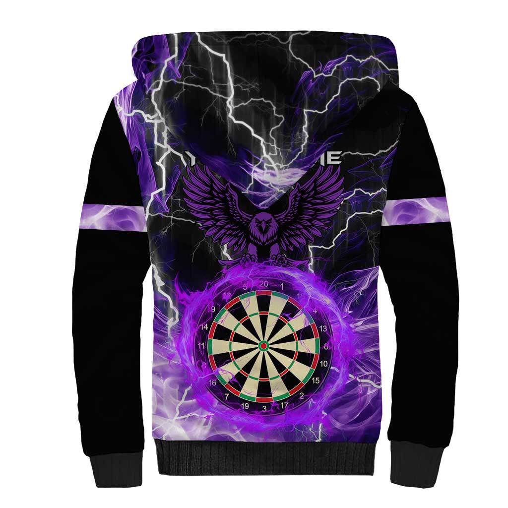 Personalized Purple Lightning Darts Board Sherpa Hoodie with Owl Graphic - Wonder Print Shop