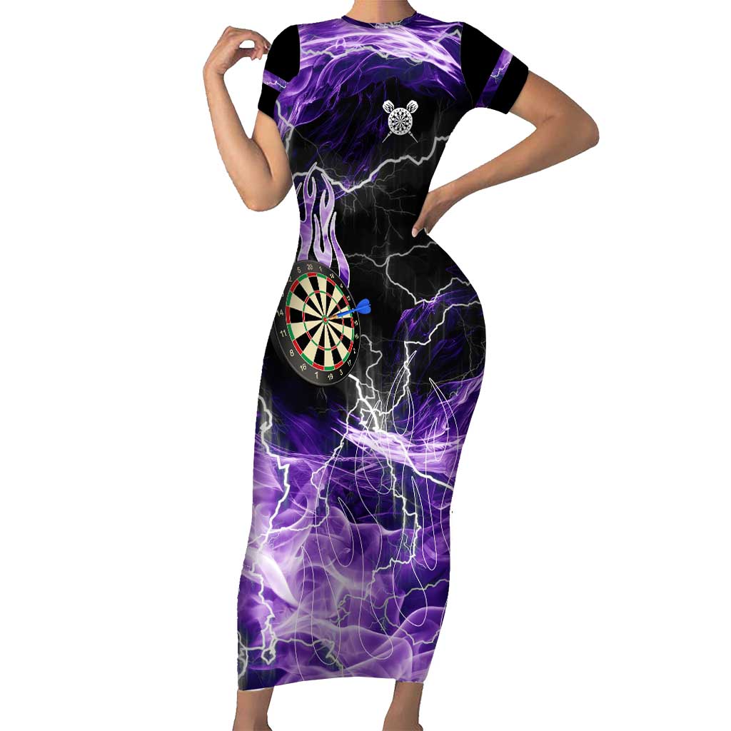 Personalized Purple Lightning Darts Board Short Sleeve Bodycon Dress with Owl Graphic - Wonder Print Shop