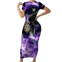 Personalized Purple Lightning Darts Board Short Sleeve Bodycon Dress with Owl Graphic - Wonder Print Shop
