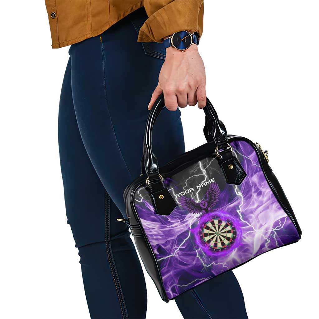 Personalized Purple Lightning Darts Board Shoulder Handbag with Owl Graphic - Wonder Print Shop