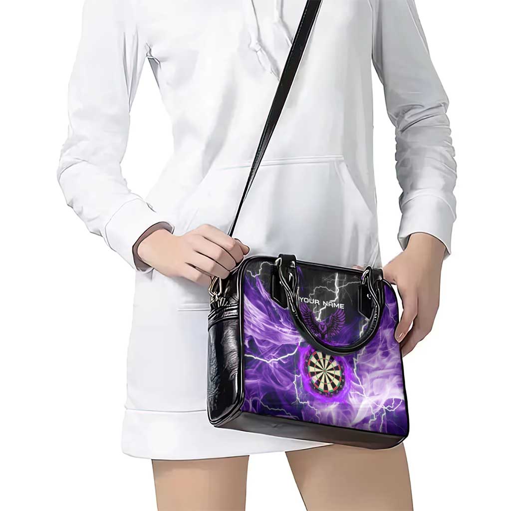 Personalized Purple Lightning Darts Board Shoulder Handbag with Owl Graphic - Wonder Print Shop