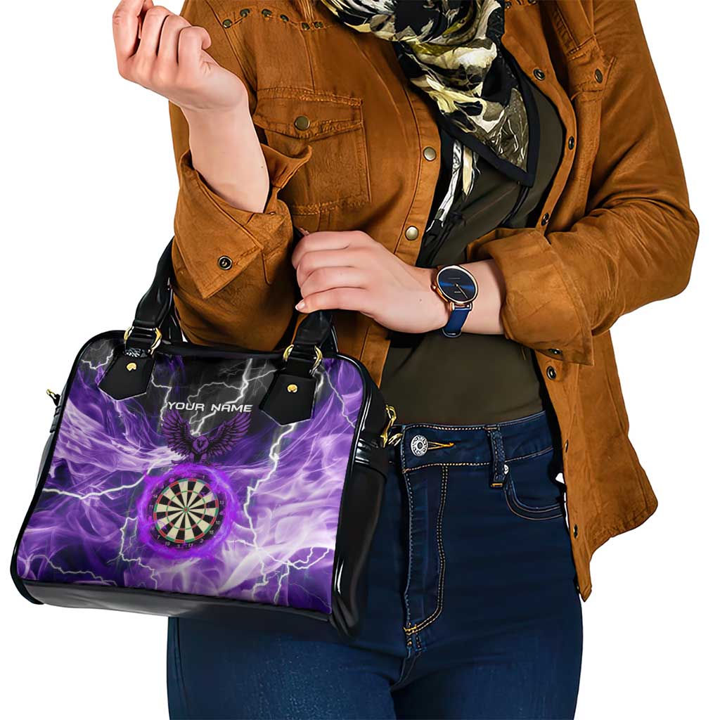 Personalized Purple Lightning Darts Board Shoulder Handbag with Owl Graphic - Wonder Print Shop