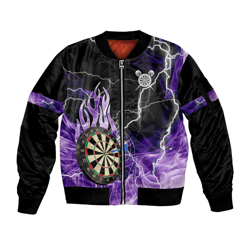 Personalized Purple Lightning Darts Board Sleeve Zip Bomber Jacket with Owl Graphic - Wonder Print Shop
