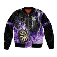 Personalized Purple Lightning Darts Board Sleeve Zip Bomber Jacket with Owl Graphic - Wonder Print Shop