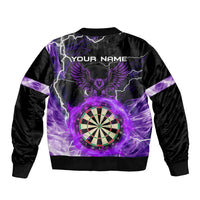 Personalized Purple Lightning Darts Board Sleeve Zip Bomber Jacket with Owl Graphic - Wonder Print Shop