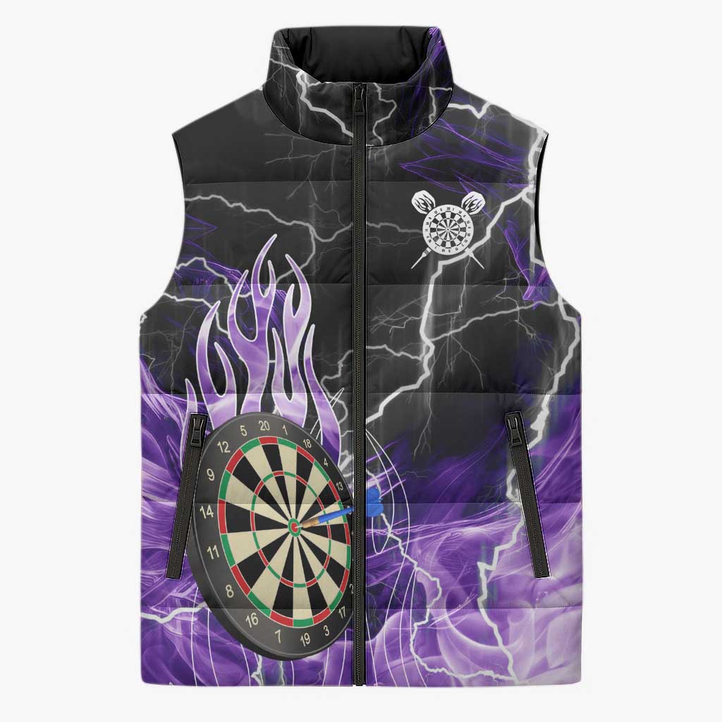 Personalized Purple Lightning Darts Board Sleeveless Puffer Jacket with Owl Graphic - Wonder Print Shop