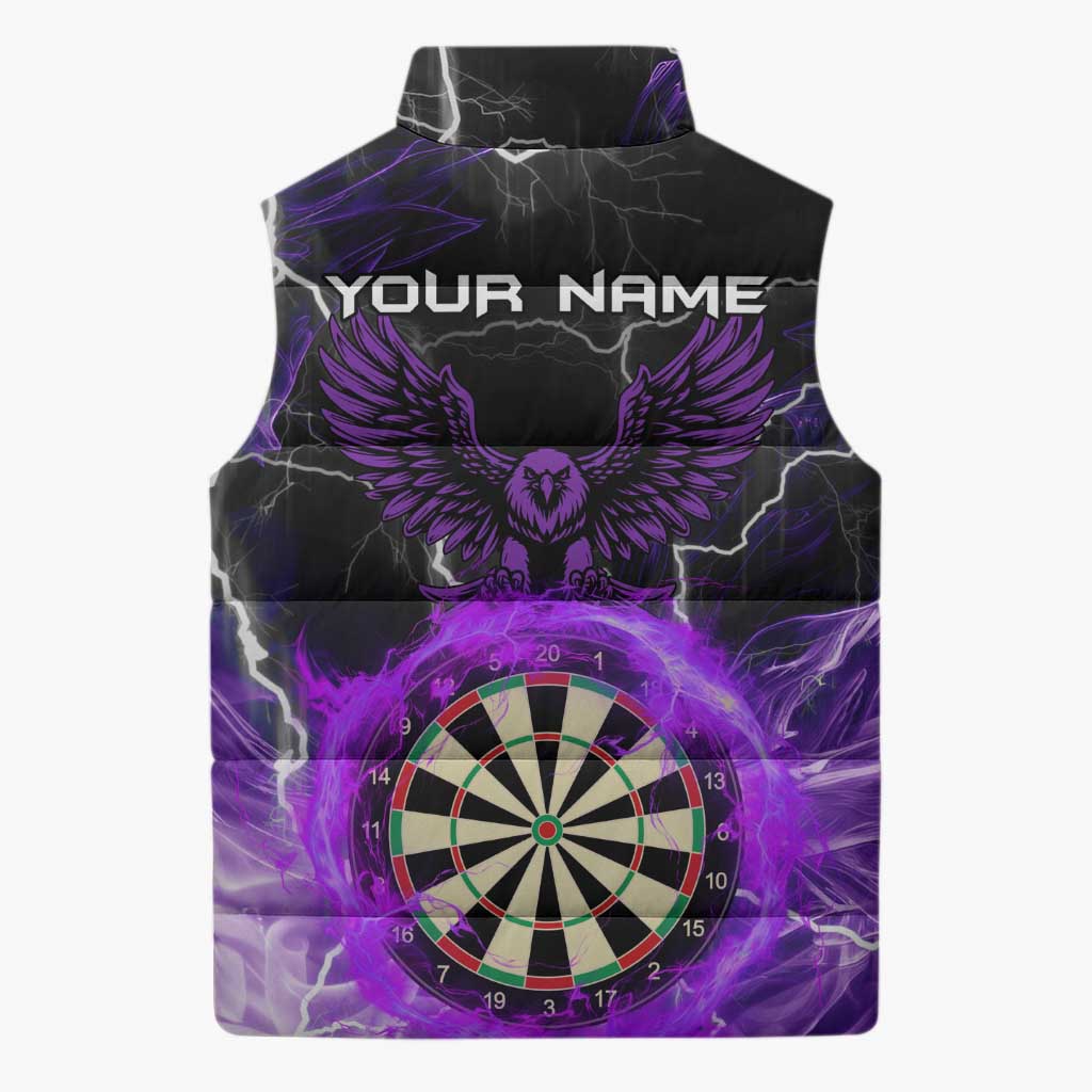 Personalized Purple Lightning Darts Board Sleeveless Puffer Jacket with Owl Graphic - Wonder Print Shop