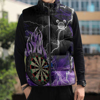 Personalized Purple Lightning Darts Board Sleeveless Puffer Jacket with Owl Graphic - Wonder Print Shop