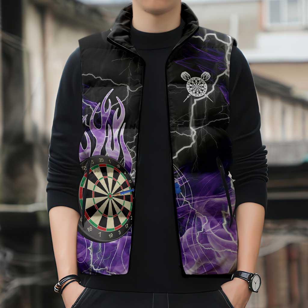 Personalized Purple Lightning Darts Board Sleeveless Puffer Jacket with Owl Graphic - Wonder Print Shop