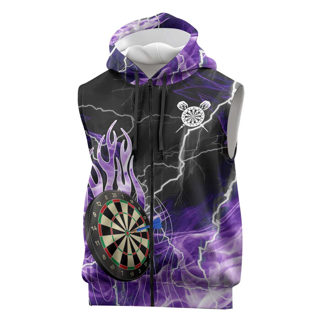 Personalized Purple Lightning Darts Board Sleeveless Zip Hoodie with Owl Graphic - Wonder Print Shop