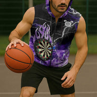 Personalized Purple Lightning Darts Board Sleeveless Zip Hoodie with Owl Graphic - Wonder Print Shop