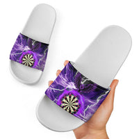 Personalized Purple Lightning Darts Board Slide Sandals with Owl Graphic - Wonder Print Shop