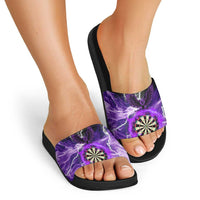 Personalized Purple Lightning Darts Board Slide Sandals with Owl Graphic - Wonder Print Shop