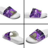 Personalized Purple Lightning Darts Board Slide Sandals with Owl Graphic - Wonder Print Shop