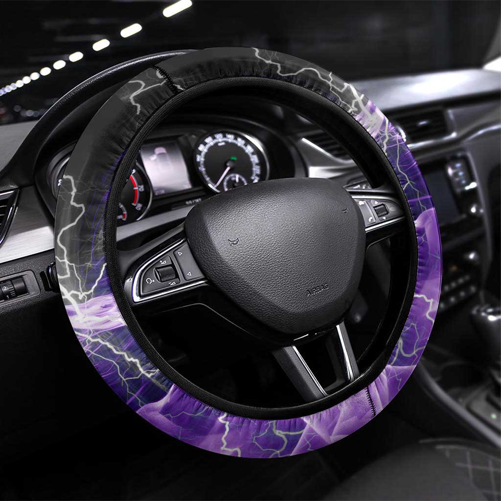 Purple Lightning Darts Board Steering Wheel Cover with Owl Graphic - Wonder Print Shop