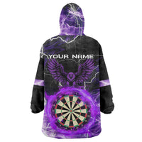 Personalized Purple Lightning Darts Board Wearable Blanket Hoodie with Owl Graphic - Wonder Print Shop