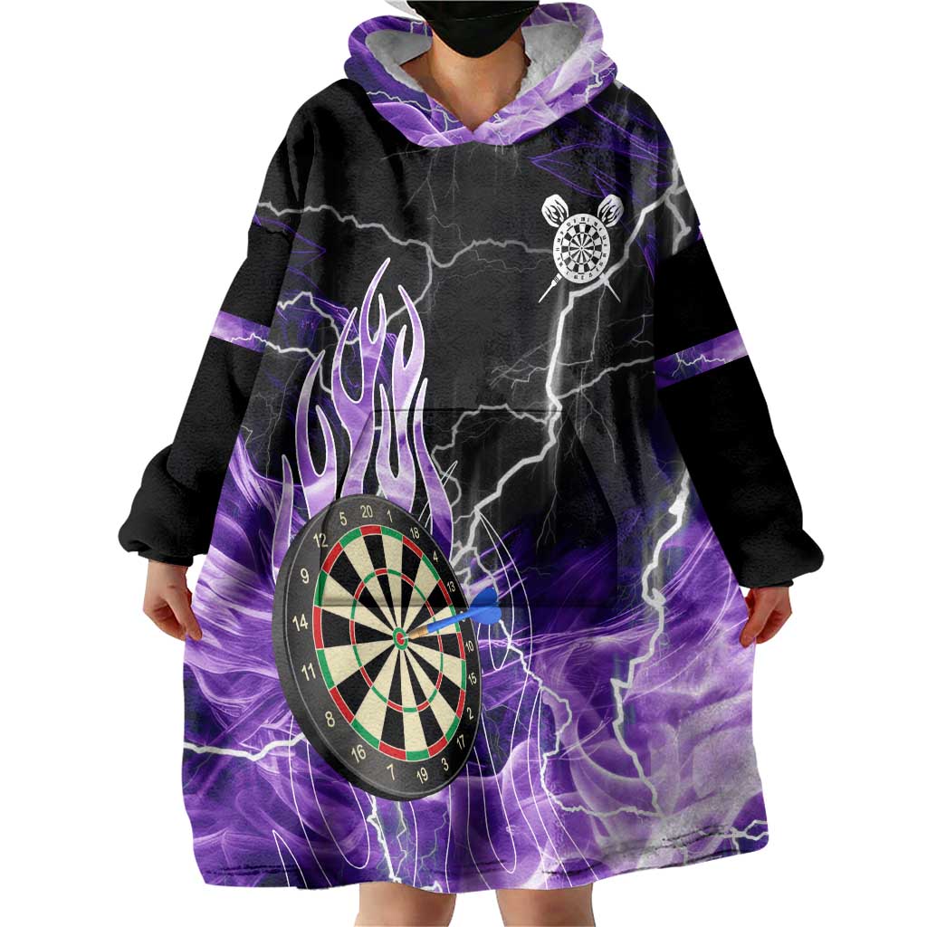 Personalized Purple Lightning Darts Board Wearable Blanket Hoodie with Owl Graphic - Wonder Print Shop