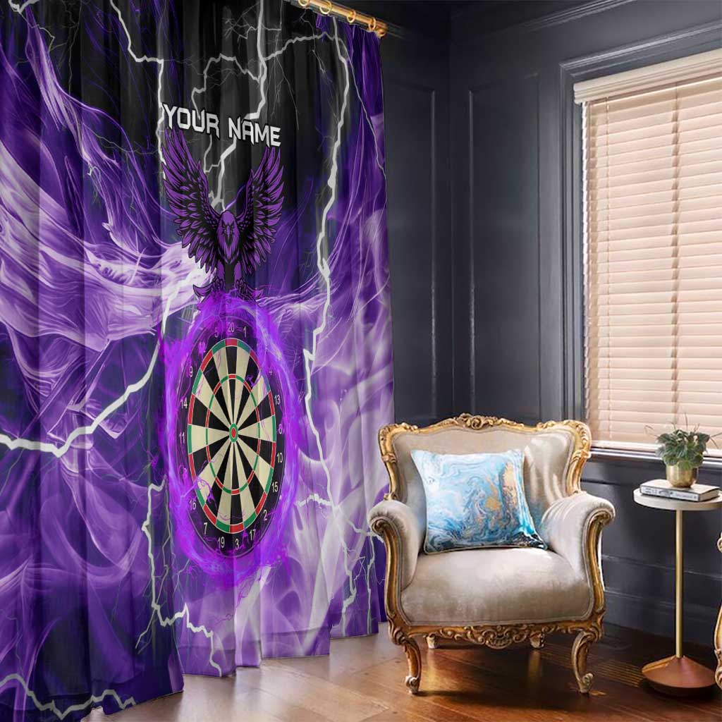 Personalized Purple Lightning Darts Board Window Curtain with Owl Graphic - Wonder Print Shop