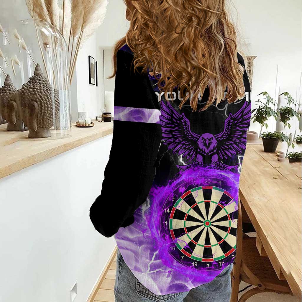 Personalized Purple Lightning Darts Board Women Casual Shirt with Owl Graphic - Wonder Print Shop