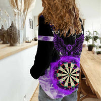 Personalized Purple Lightning Darts Board Women Casual Shirt with Owl Graphic - Wonder Print Shop