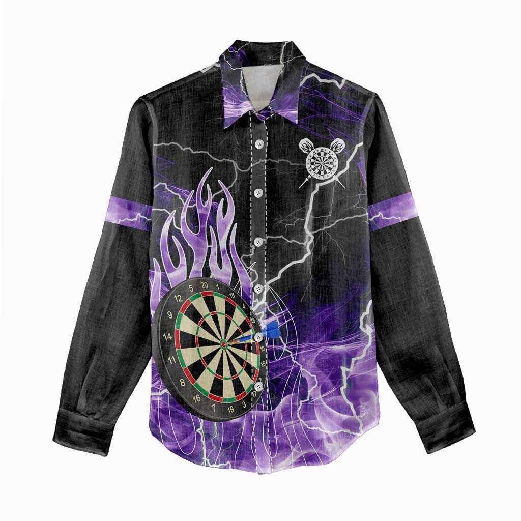 Personalized Purple Lightning Darts Board Women Casual Shirt with Owl Graphic - Wonder Print Shop