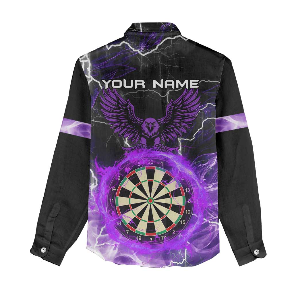 Personalized Purple Lightning Darts Board Women Casual Shirt with Owl Graphic - Wonder Print Shop