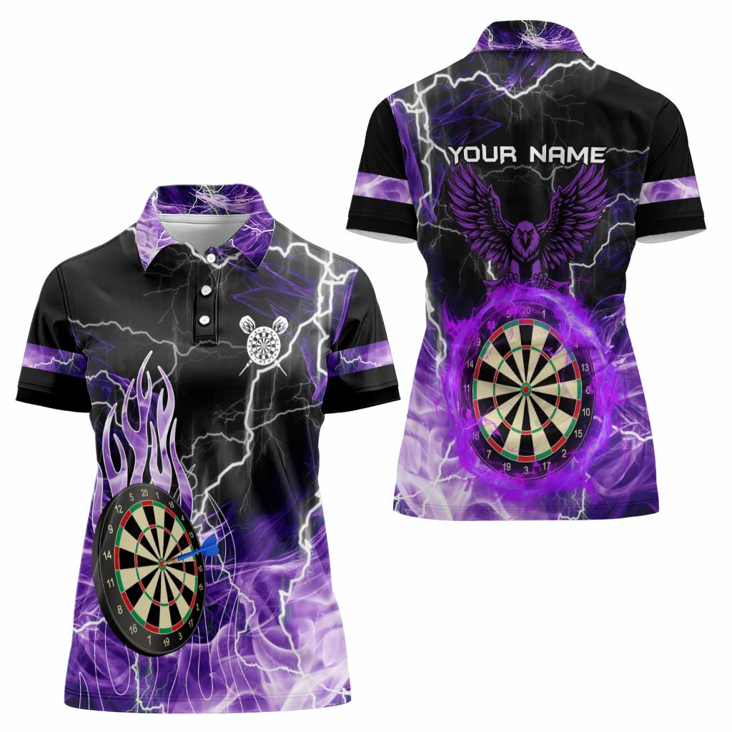 Personalized Purple Lightning Darts Board Women Polo Shirt with Owl Graphic - Wonder Print Shop