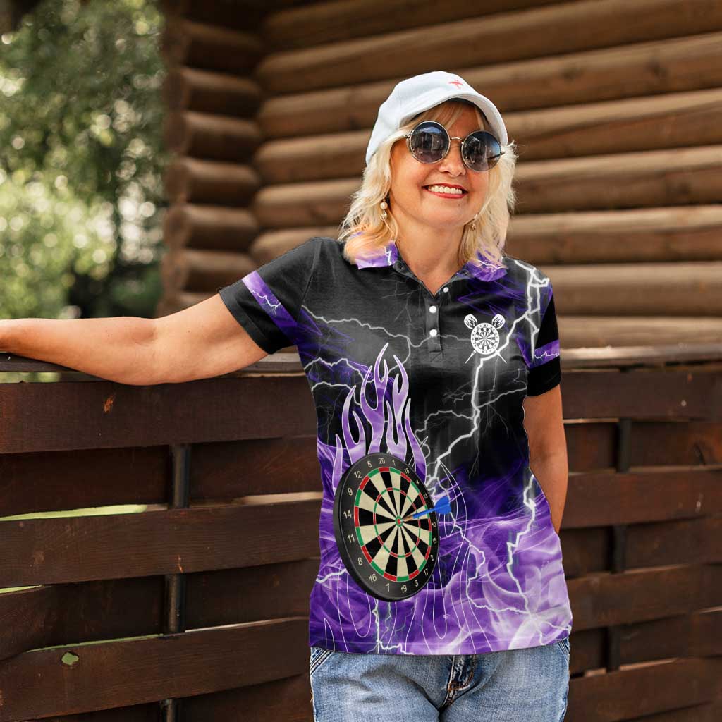 Personalized Purple Lightning Darts Board Women Polo Shirt with Owl Graphic - Wonder Print Shop