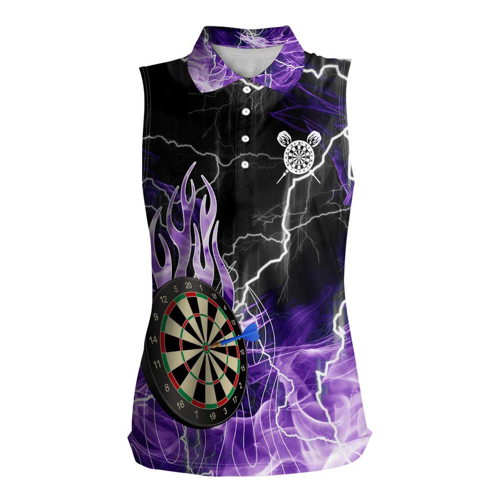 Personalized Purple Lightning Darts Board Women Sleeveless Polo Shirt with Owl Graphic - Wonder Print Shop