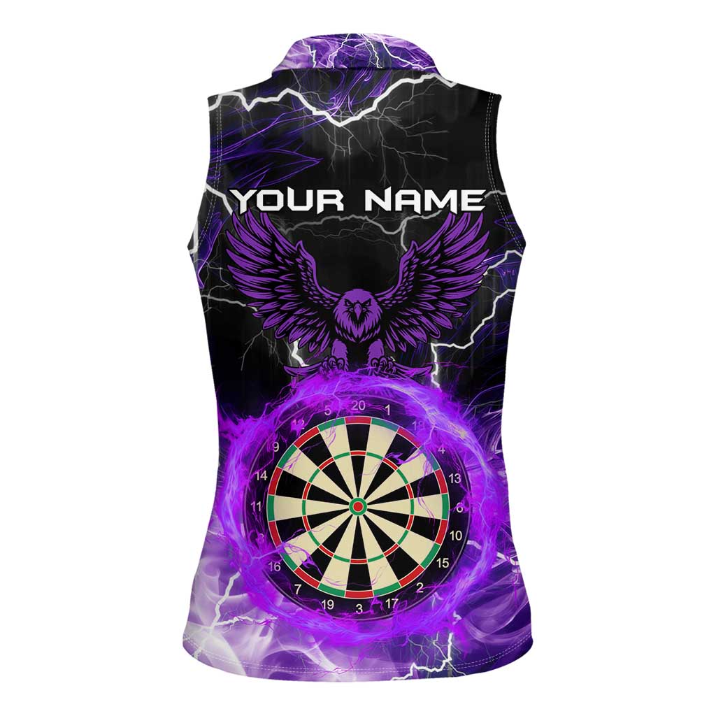Personalized Purple Lightning Darts Board Women Sleeveless Polo Shirt with Owl Graphic - Wonder Print Shop