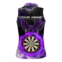 Personalized Purple Lightning Darts Board Women Sleeveless Polo Shirt with Owl Graphic - Wonder Print Shop