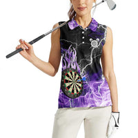 Personalized Purple Lightning Darts Board Women Sleeveless Polo Shirt with Owl Graphic - Wonder Print Shop
