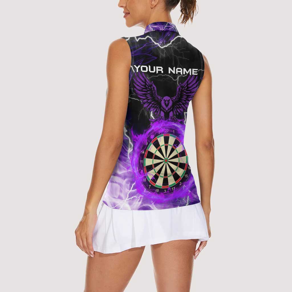 Personalized Purple Lightning Darts Board Women Sleeveless Polo Shirt with Owl Graphic - Wonder Print Shop
