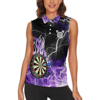 Personalized Purple Lightning Darts Board Women Sleeveless Polo Shirt with Owl Graphic - Wonder Print Shop