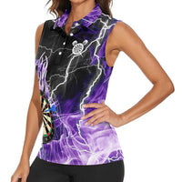 Personalized Purple Lightning Darts Board Women Sleeveless Polo Shirt with Owl Graphic - Wonder Print Shop