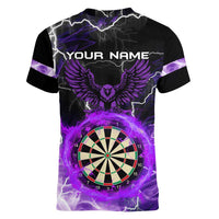 Personalized Purple Lightning Darts Board Women V-Neck T-Shirt with Owl Graphic - Wonder Print Shop