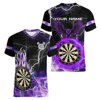 Personalized Purple Lightning Darts Board Women V-Neck T-Shirt with Owl Graphic - Wonder Print Shop
