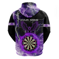 Personalized Purple Lightning Darts Board Zip Hoodie with Owl Graphic - Wonder Print Shop