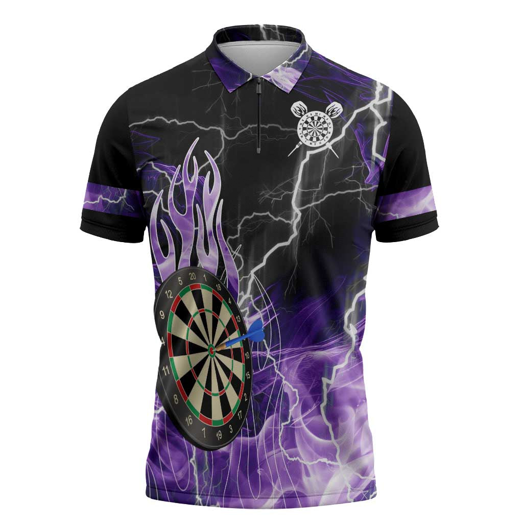 Personalized Purple Lightning Darts Board Zipper Polo Shirt with Owl Graphic - Wonder Print Shop