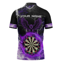 Personalized Purple Lightning Darts Board Zipper Polo Shirt with Owl Graphic - Wonder Print Shop