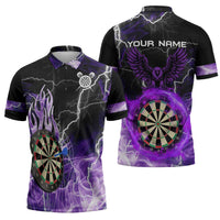 Personalized Purple Lightning Darts Board Zipper Polo Shirt with Owl Graphic - Wonder Print Shop